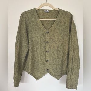 Vintage 90s C.P. Shades Rayon Floral jacquard Button Down Blouse S